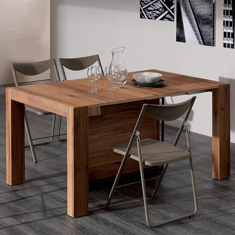 Solid wood folding dining table retractable rectangular foldable dining table household small apartment