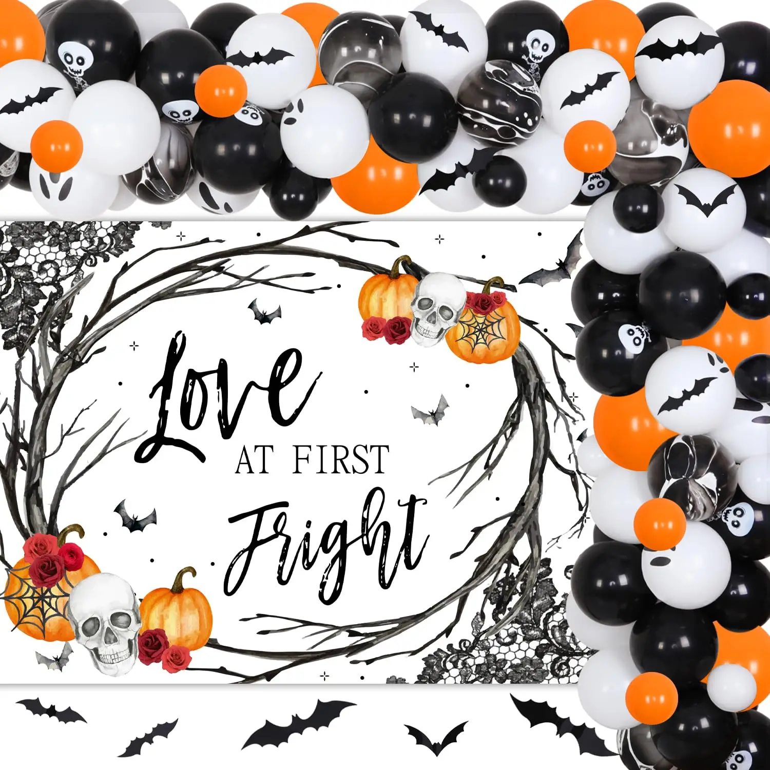 

91 шт., украшения для девичника на Хэллоуин, фон для девичника Love at First Fright, оранжевый воздушный шар, гирлянда, арочный комплект, 3D стена летучей мыши