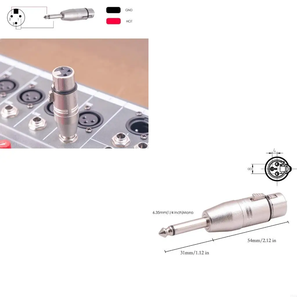 193A 6.35mm Male to 3Pin Female Adapter Female 3Pin to 1/4 Mono Music Connector