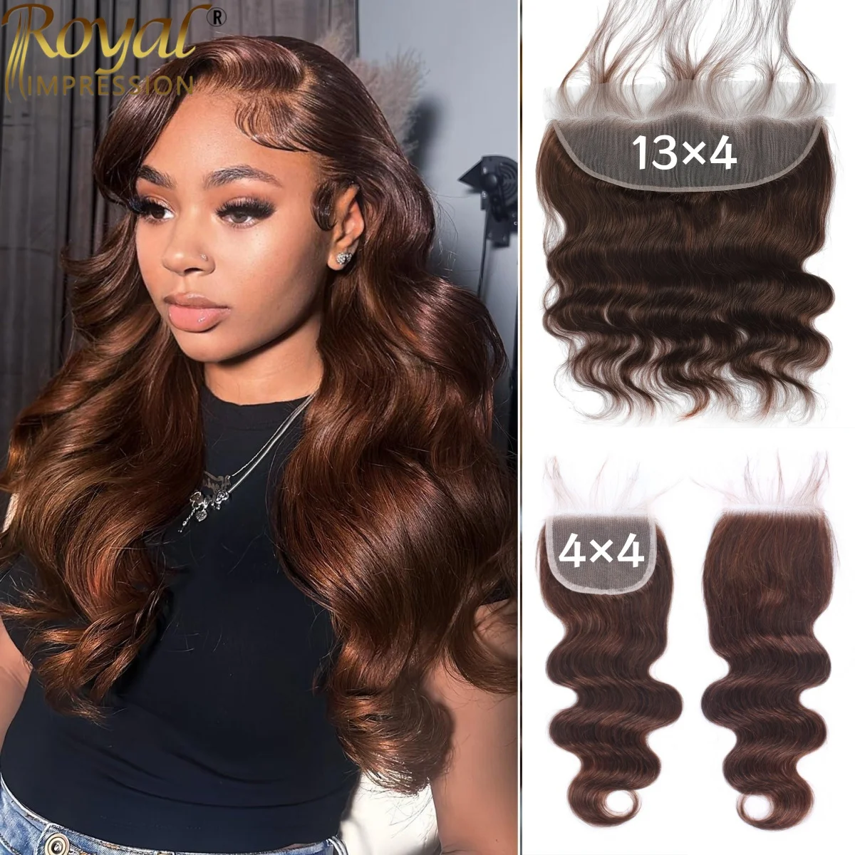 12A Chocolate Brown Body Wave Hair Transparent Lace Closure 13X4/4x4 Lace Frontal Pre-Plucked with Baby Hair 100% Human Hair Wig
