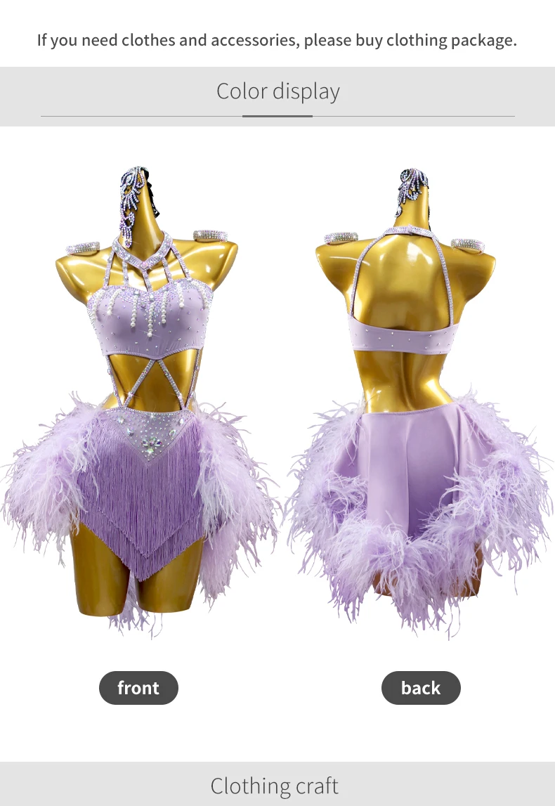 2026 Mädchen Karnevalskostüm Damen Latein-Übungskleidung Tanzkleidung Rock Abendkleid Tanzoutfit Performance Kurzes Federkostüm – Detail 5