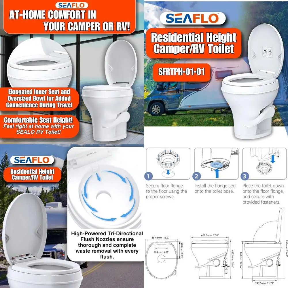 

Туалет для кемпера и автофургона для жилых помещений, стандартная высота 18,5 дюйма, система гравитационного смыва первого класса, работа с ножной педалью, мягкое закрытие S