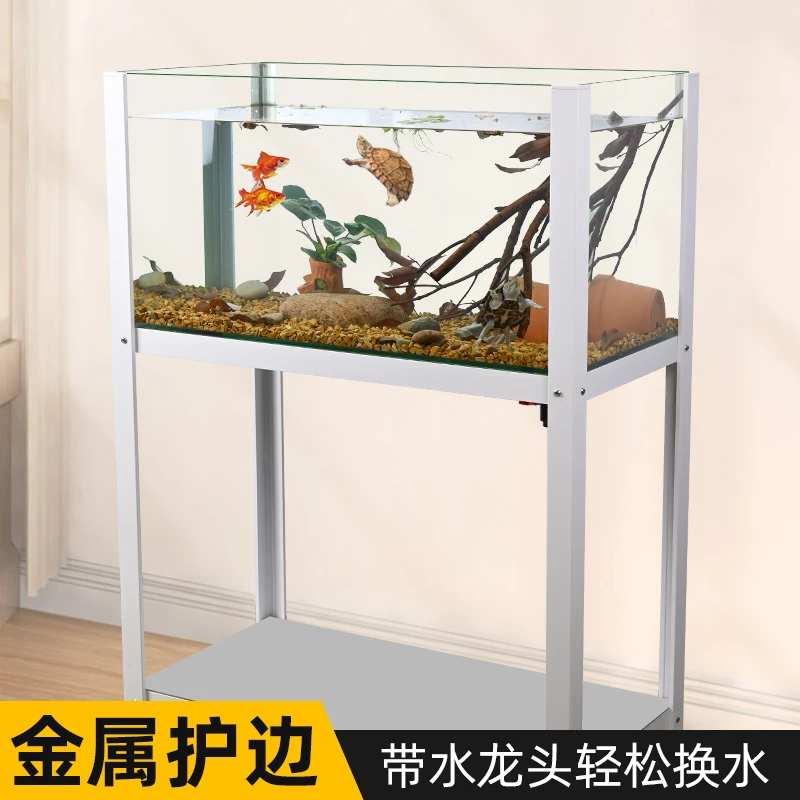 

Turtle special breeding tank with drainage glass deep water tank razor turtle large ecological landscaping floor metal shelf