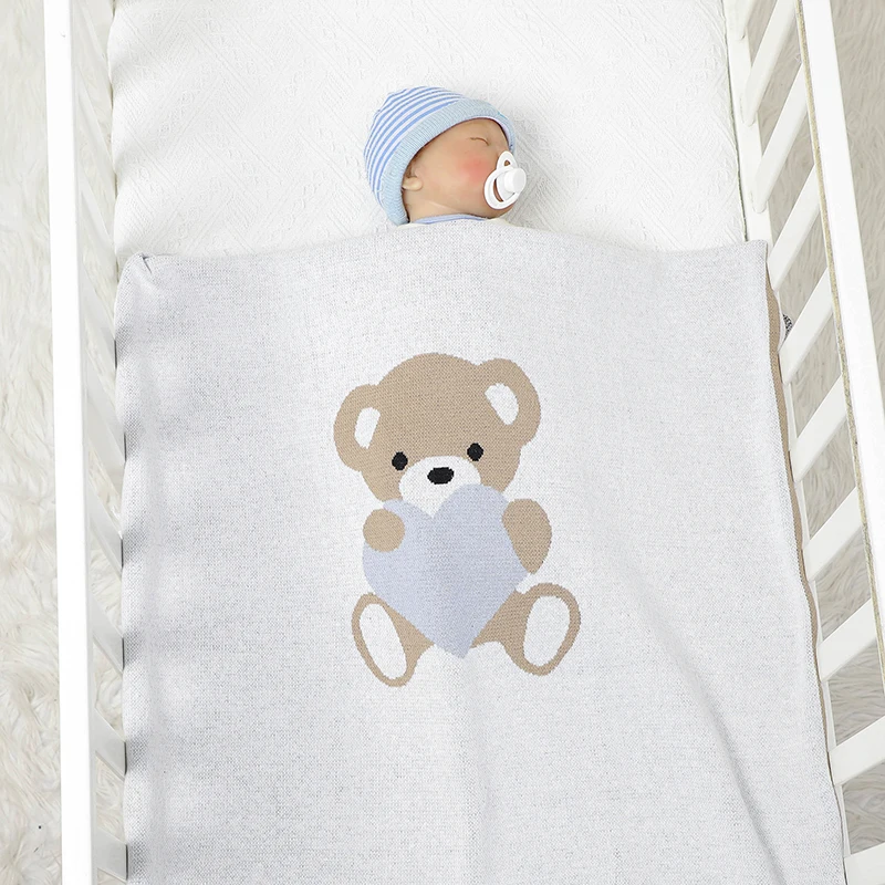 

Baby Blankets Cotton Knit Boy Girl Plaid 90*70CM Infant Bedding Quilt Super Soft Newborn Stroller Swaddle Wrap Cute Cartoon Bear