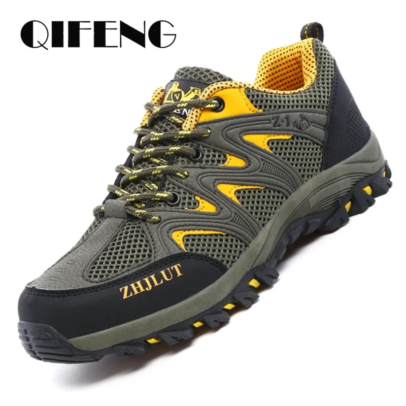 

New Summer Men Casual Shoes Outdoor Mesh Sneakers Women Non-slip Lace Up Trekking Footwear Breathable Camping Spring Black Shoes