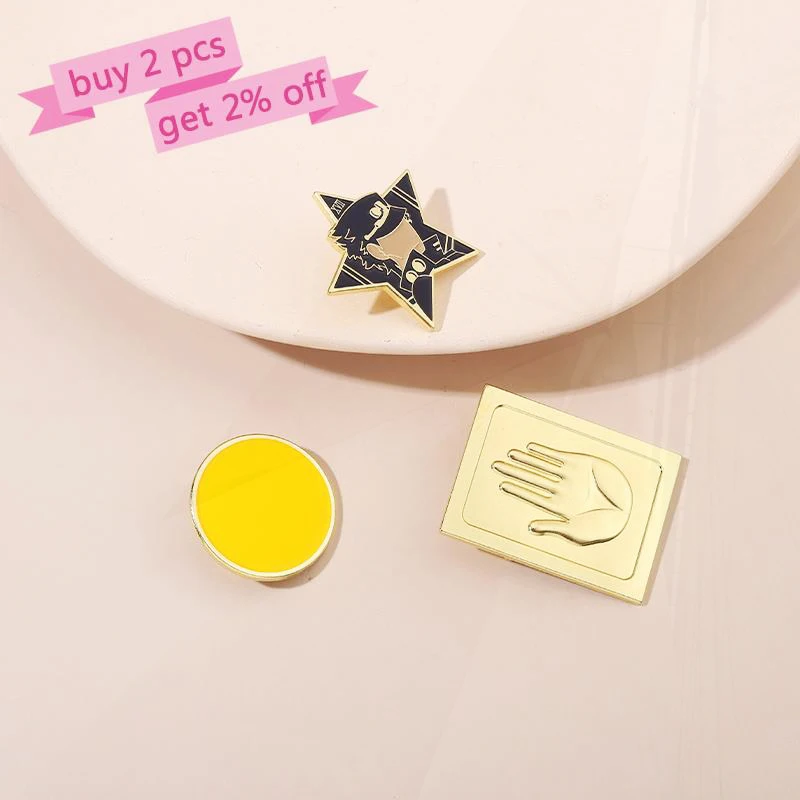 Round Star Pines Lapel Badges Cartoon Jewelry Gift for Fans Friends JoJo Bizarre Adventure Enamel Brooch Custom Gold Palm