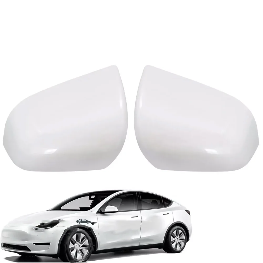 For Tesla Model Y 2019 2018 2017 Compatible Rear View Mirror Covers Stylish Pearl White Skull Cap with Easy Change Option