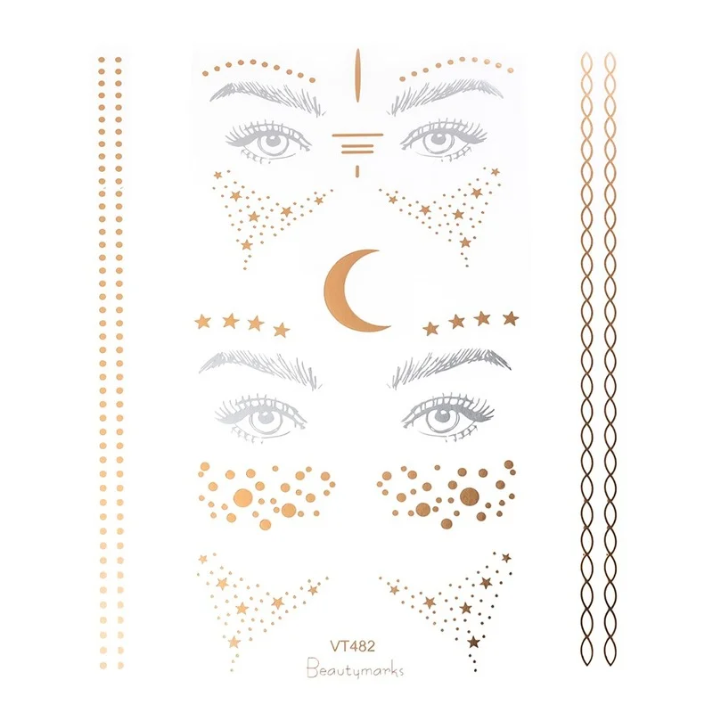 2021 New Gold Face Temporary Tattoo Waterproof Blocked Freckles Makeup Stickers Eye Decal Wholesale Fake Tattoo