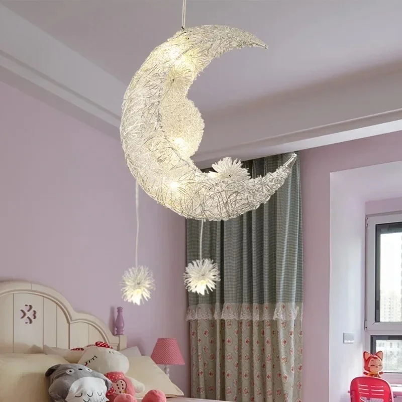 Star Moon Children's Room Lighting Creative Personality Chandelier Restaurant Bedroom Warm Lighting Ribbon Box