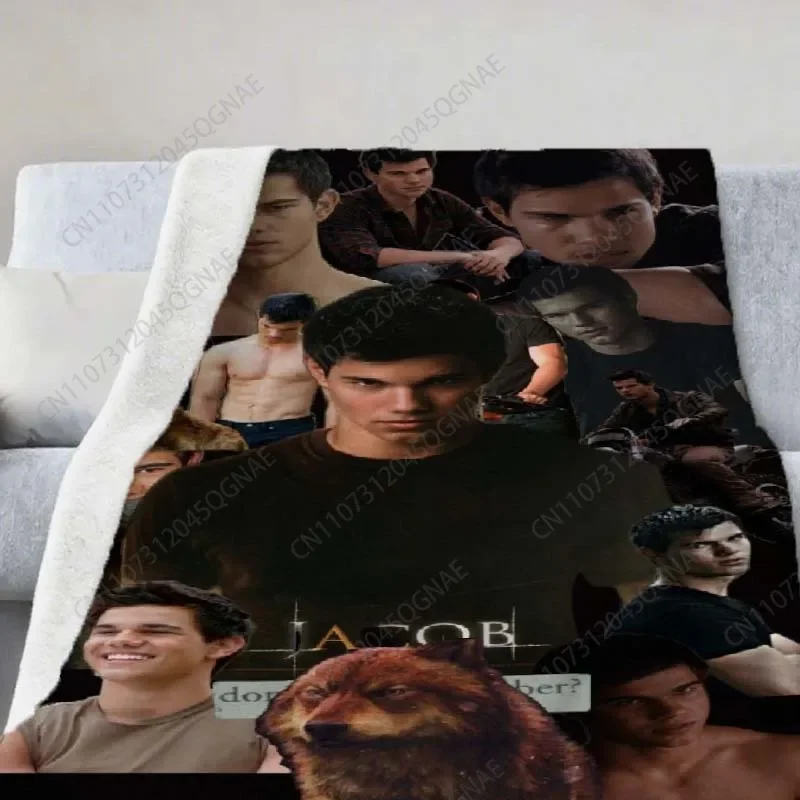 Custom Twilight Saga Jacob Black Throw Blanket - Soft Flannel Bedspread With Edward & Jacob Portraits, -Wrinkle All-Season Beddi