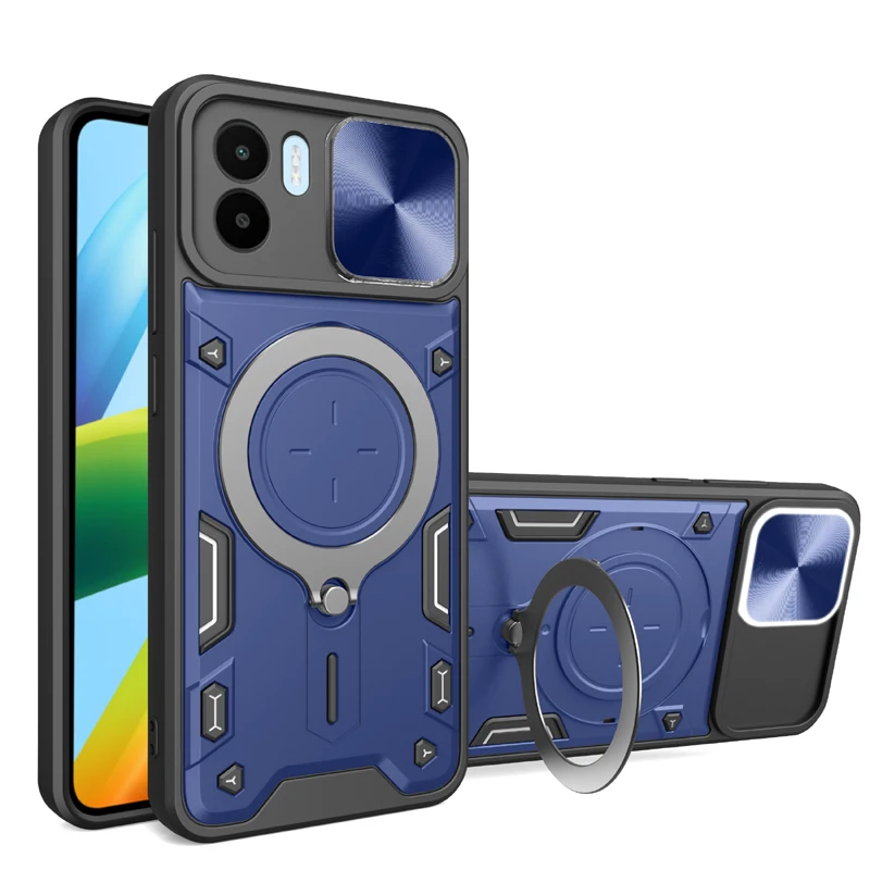 Armor Slide Camera Protect Cover For Redmi 12 12C 13 13C 4G 5G Magnetic Ring Stand Phone Case bag For Redmi 11 Prime Back Cover