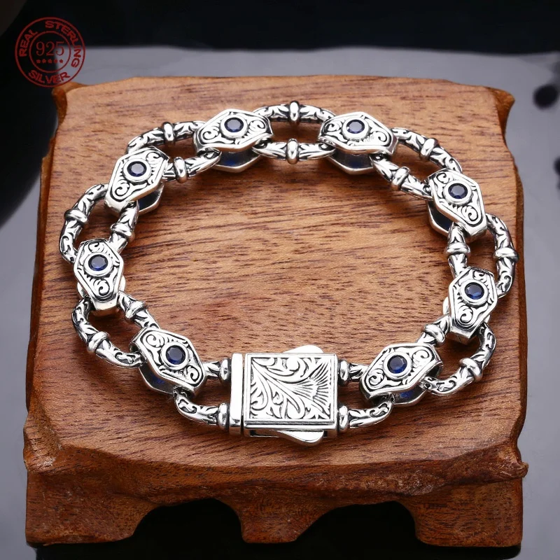 S925 Sterling silver personality men's and women's rattan grass bracelet retro to make old hip hop niche overlord punk jewelry