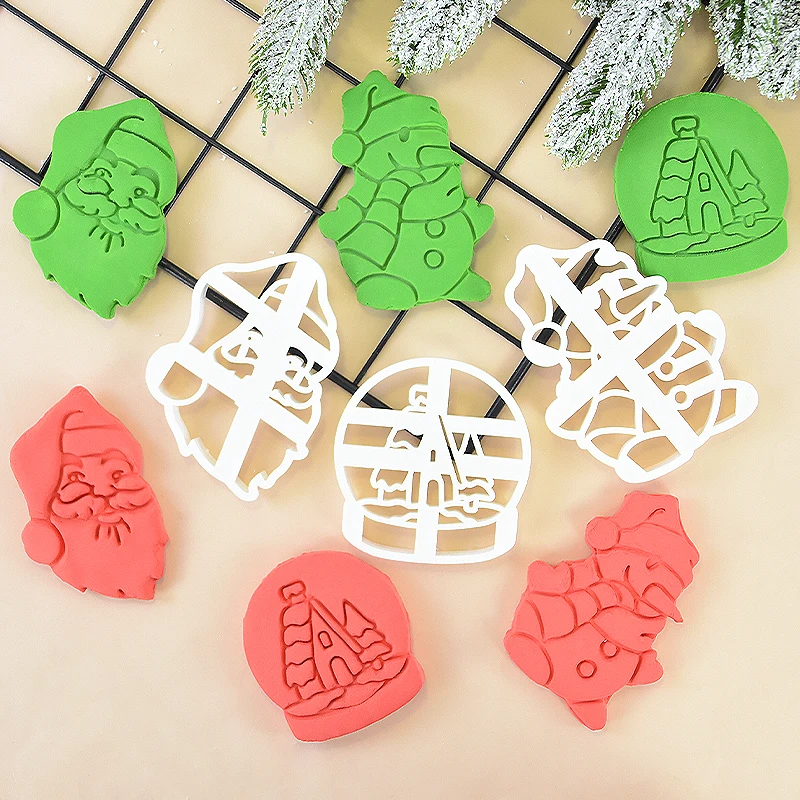 

Christmas Cookie Cutter Mold Santa Claus Crystal Ball Snowman Fondant Stamp Cake Decor Tools Xmas New Year Party Baking Molds