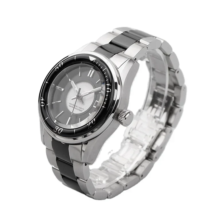 Sapphire Crystal Silver+black Design Dial Custom Logo Watch Date Luminous Functions Wrist Watches Men Watch Waterproof