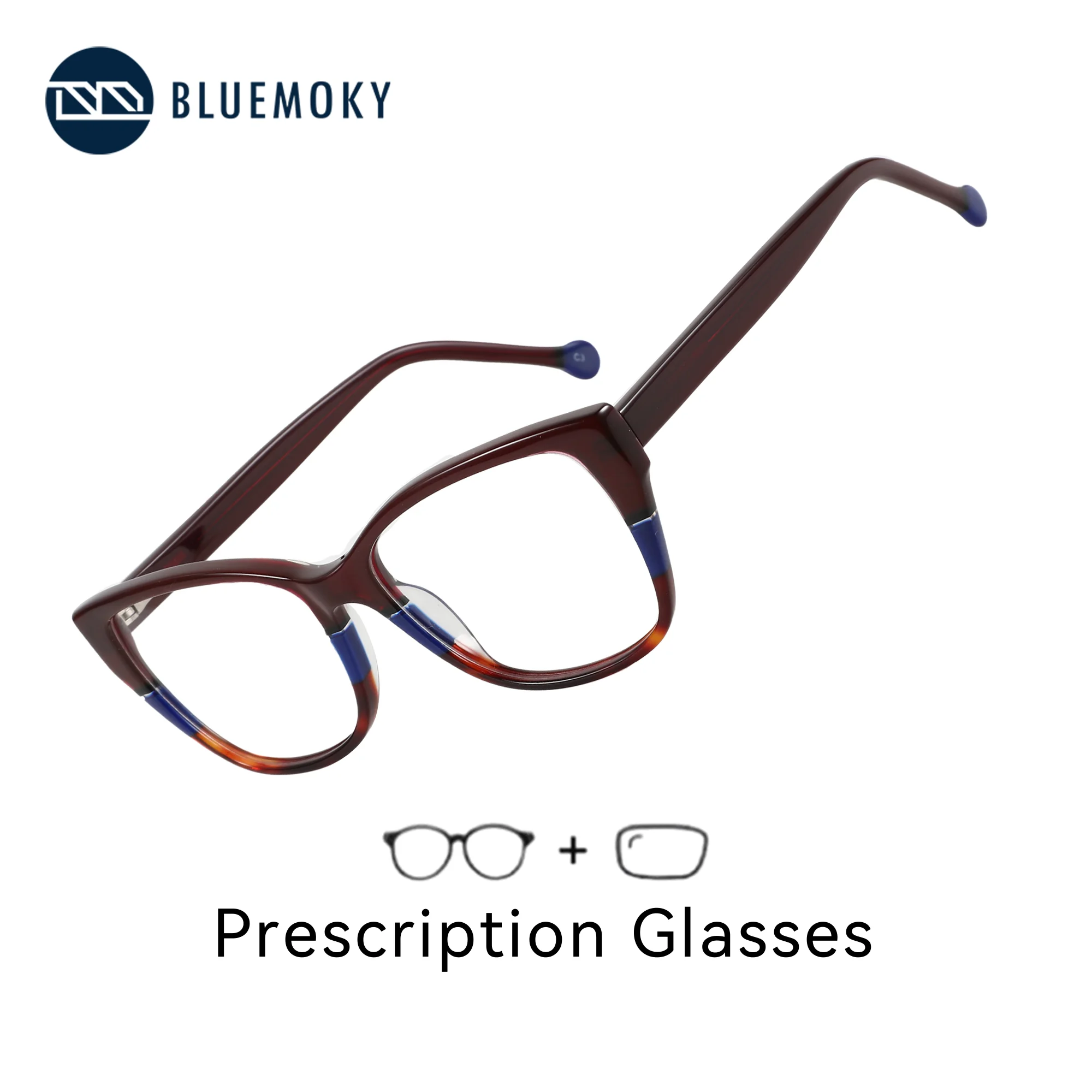 BLUEMOKY Modish Square Acetate Prescription Glasses for Men Women Anti Blue Light Photochromic/Progressive Optical Eyeglasses