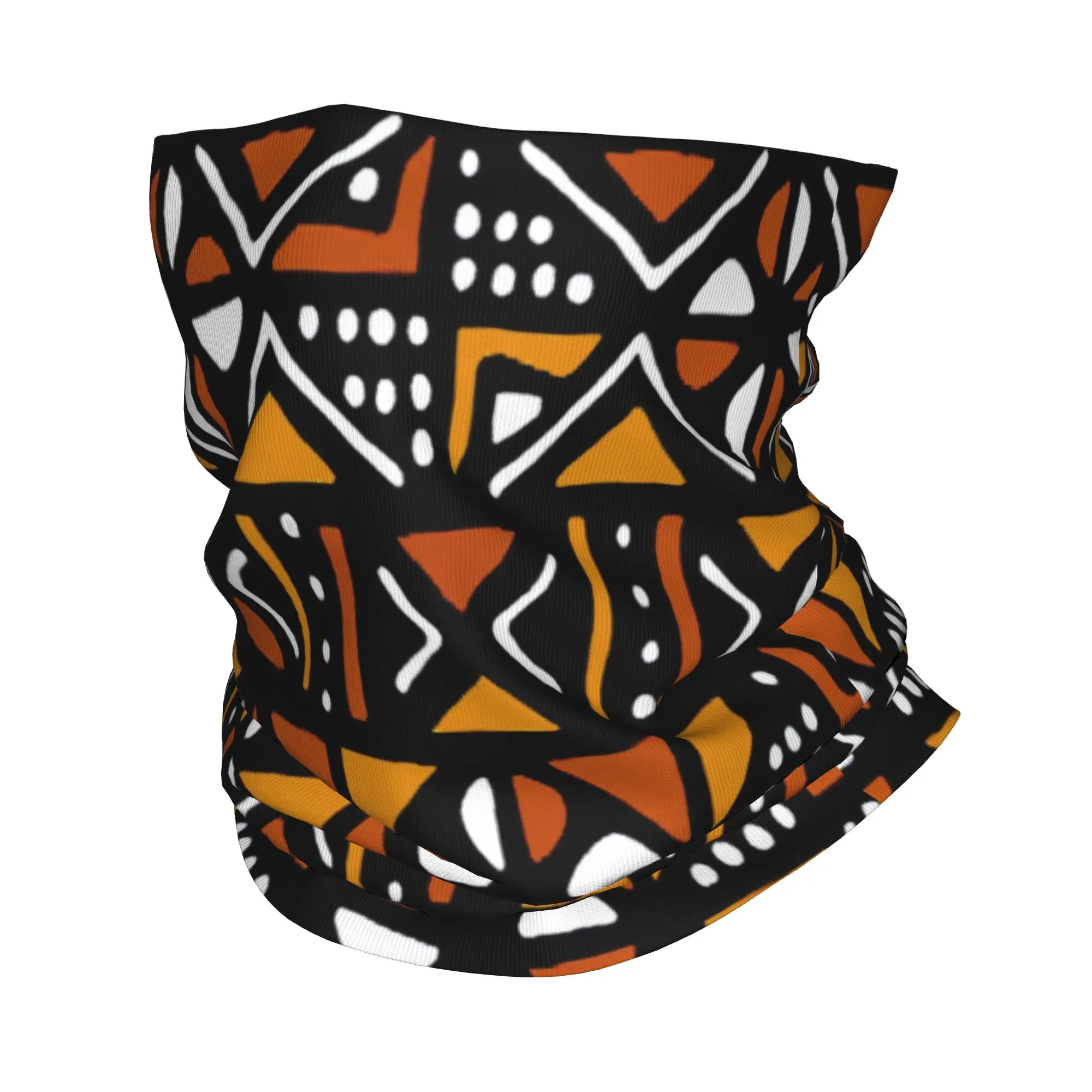 

Orange Bogolan African Pattern Bandana Neck Gaiter Windproof Face Scarf Cover Africa Ethnic Tribal Art Headband Tube Balaclava