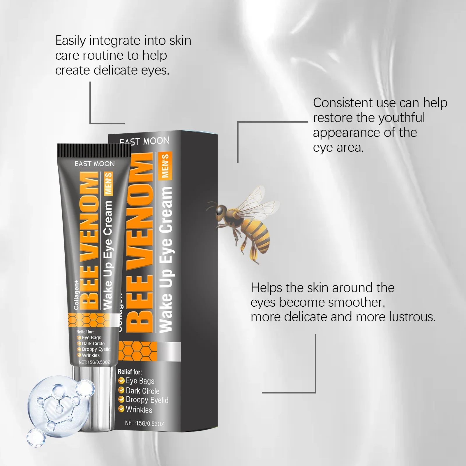 Bienengift-Augencreme Hydratisiert Trockene Augenpartie Reduziert Dunkle Flecken Mildert Feine Linien Strafft die Augenkontur Schnell Einziehende Effektive Straffende Augencreme – Detail 8
