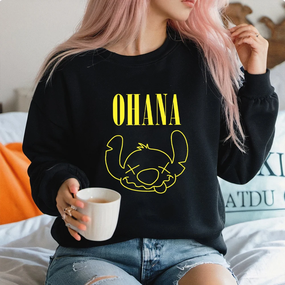 2025 Ohana moletom inspirado no filme Lilo moletom com capuz engraçado desenho animado camisa gráfica na moda Ohana significa família moletom com gola redonda