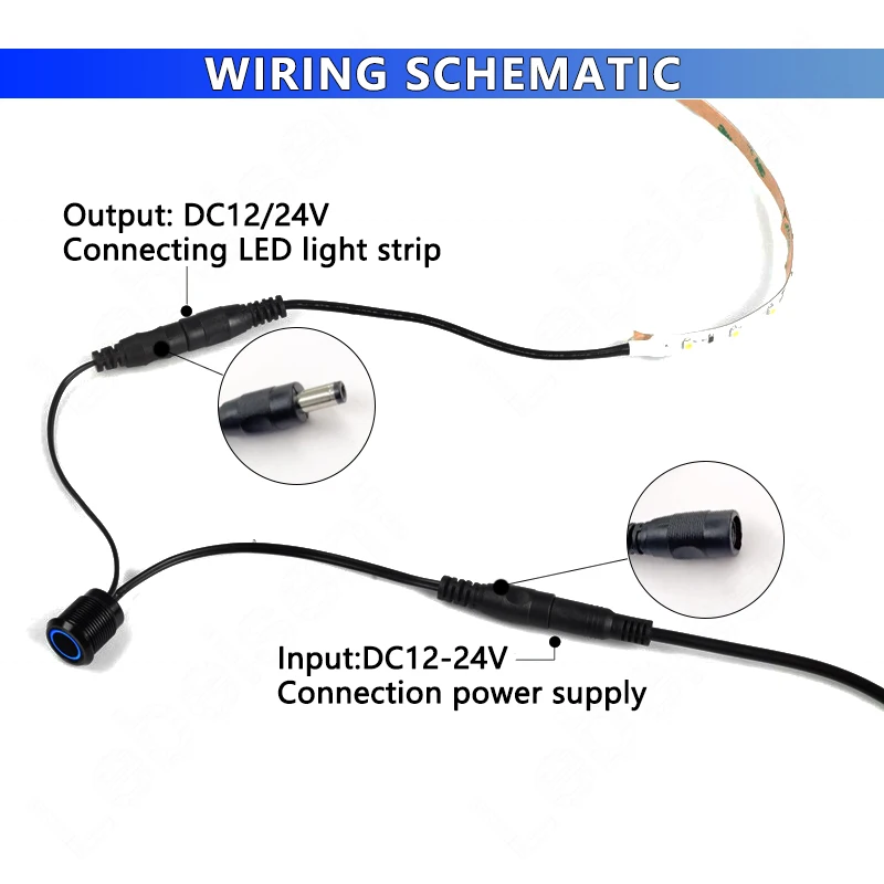 1CH Single Color Dimmer Touch Sensor Controller 72W 144W 6A 12V 24V DC 5.5*2.1mm Plug LED Light Strip Metal Case Embedded Switch