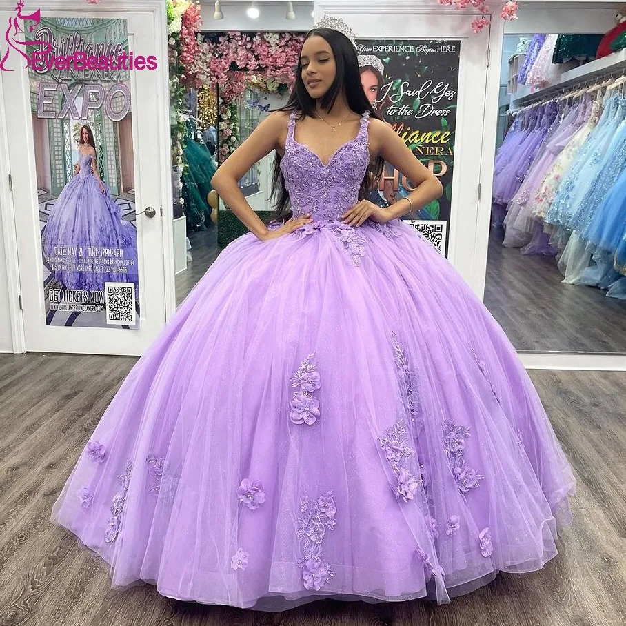 

Lilac Tulle Lace Appliques Quinceanera Dresses Vestidos De 15 Quinceañera Ball Gown Sweet 16 Dress Prom Party Dress for Juniors