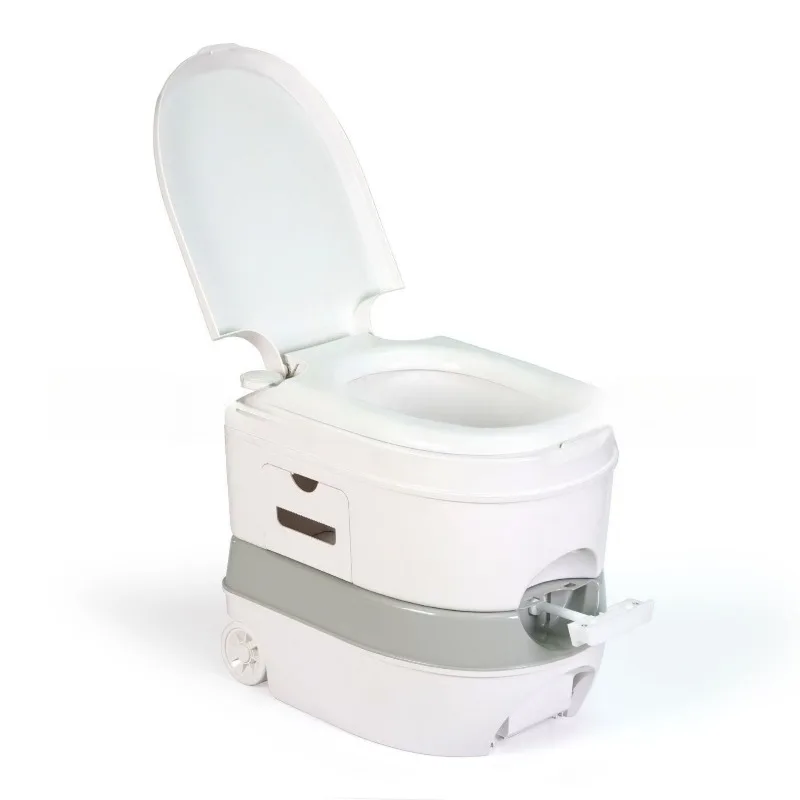 Mobile Portable Flush Toilet 22L Slow Close Extended Seat Equipped With Wheels & Pull Strap Travel Commode For RV Camper Caravan