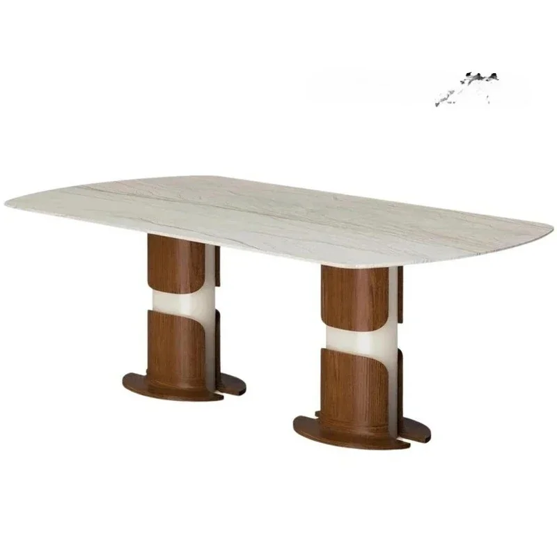 

Italian light luxury oval marble solid wood dining table creative home modern minimalist art dining table