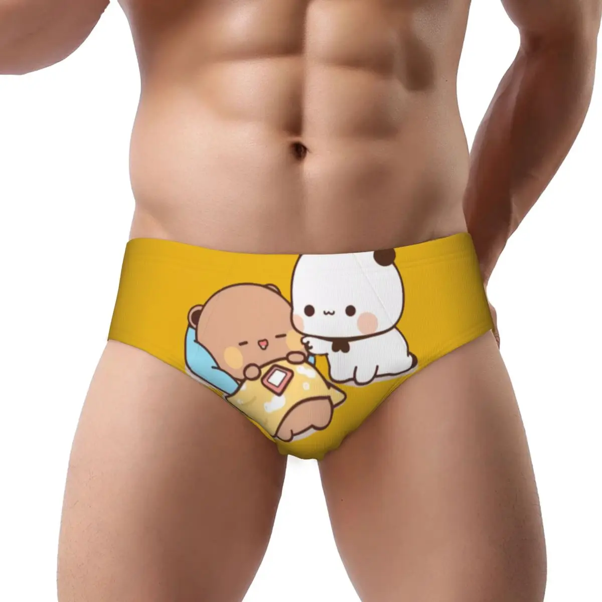 Custom Panda Bear And Brownie True Love Bubu Dudu Couple Briefs Underwear Men's Comfortable Stretch Underpants