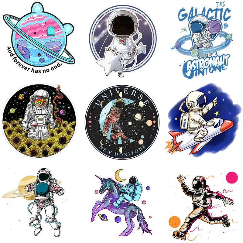 Planet Patch Iron On Transfer For Clothing Thermal Transfer For Clothes Vinyl Applique Moon Astronaut  Thermo Sticker On Clothes