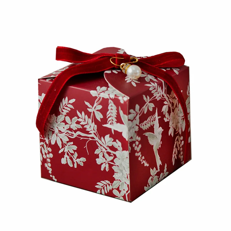 النمط الأوروبي الزفاف كاندي صندوق رائعة زهرة الطيور نمط العودة هدية صندوق 4 لون اللؤلؤ المعلقات مع شرائط #4