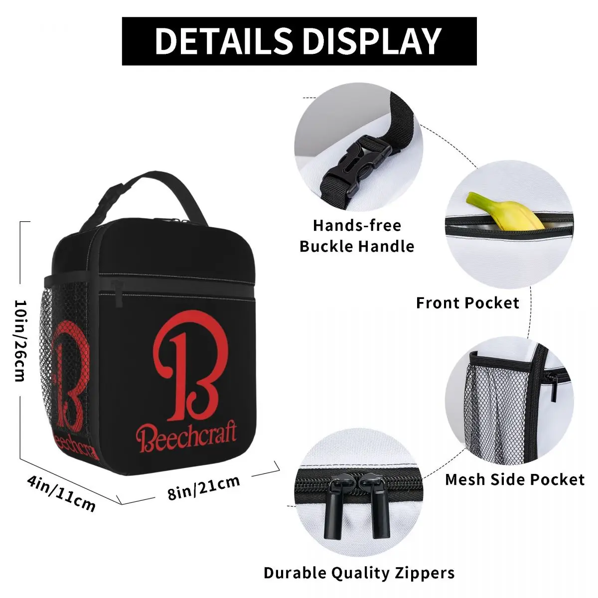 Beechcraft Aircraft Aviation POCKET SIDE Insulated Lunch Bag Office Cooler Thermal Food Box Tote Portable Lunch Boxes Container