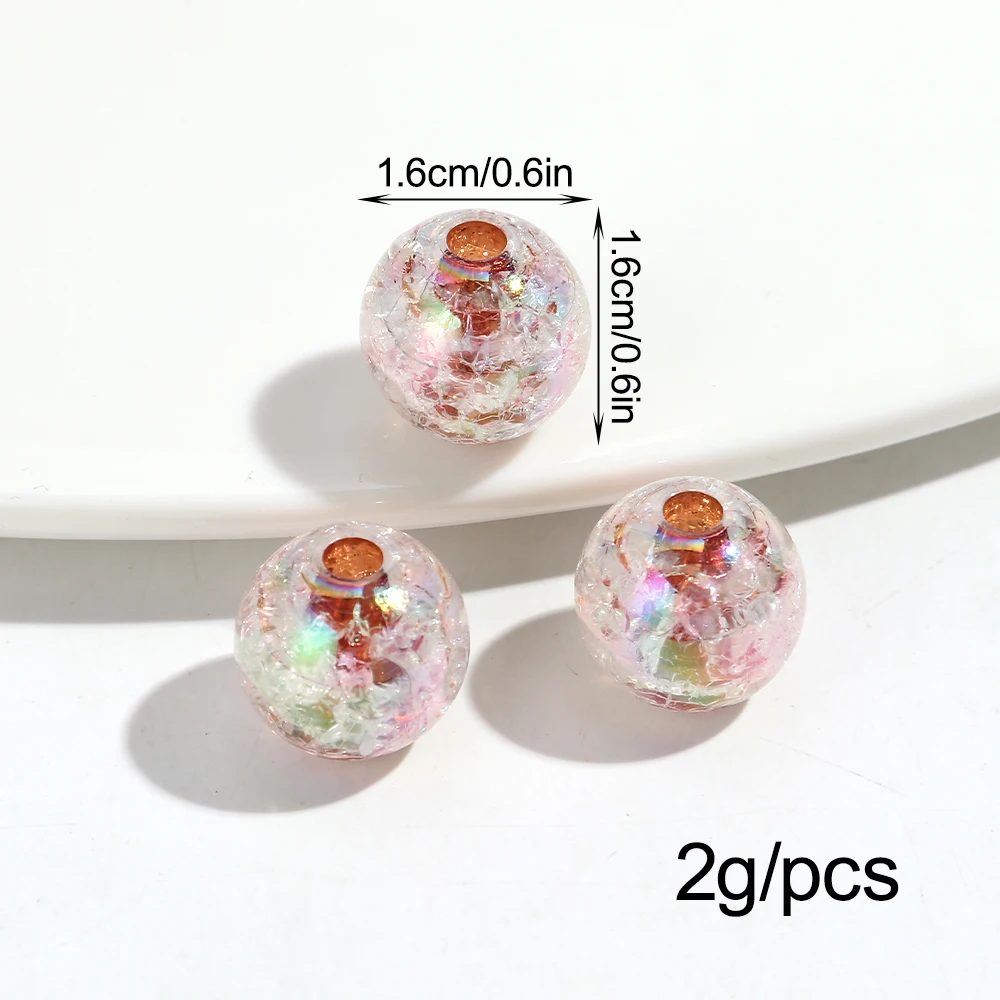 30pcs/lot AB Colorful Acrylic 16mm Crack Round Loose Spacer Beads for DIY Bracelet Necklace keychain Jewelry Craft Accessories