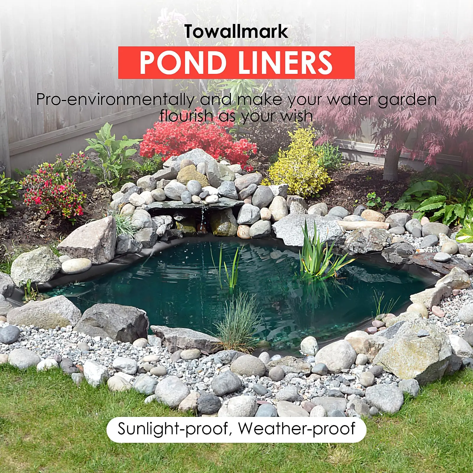 10x15 ft Pond Liner, 45 Mil Thickness, Pliable & Durable EPDM Material, Easy Cutting & UV Resistant, for Fish or Koi, Features