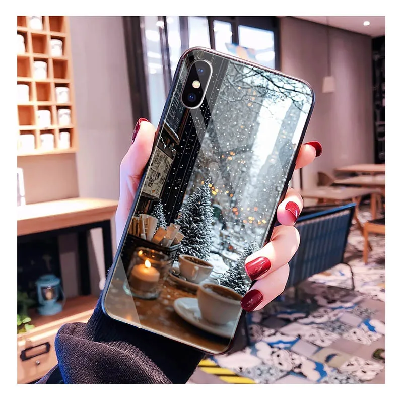 Santa árvore de natal caso de telefone vidro para iphone 17 pro max ar 17 16 15 14 13 pro max 15 16 pro 15plus caso