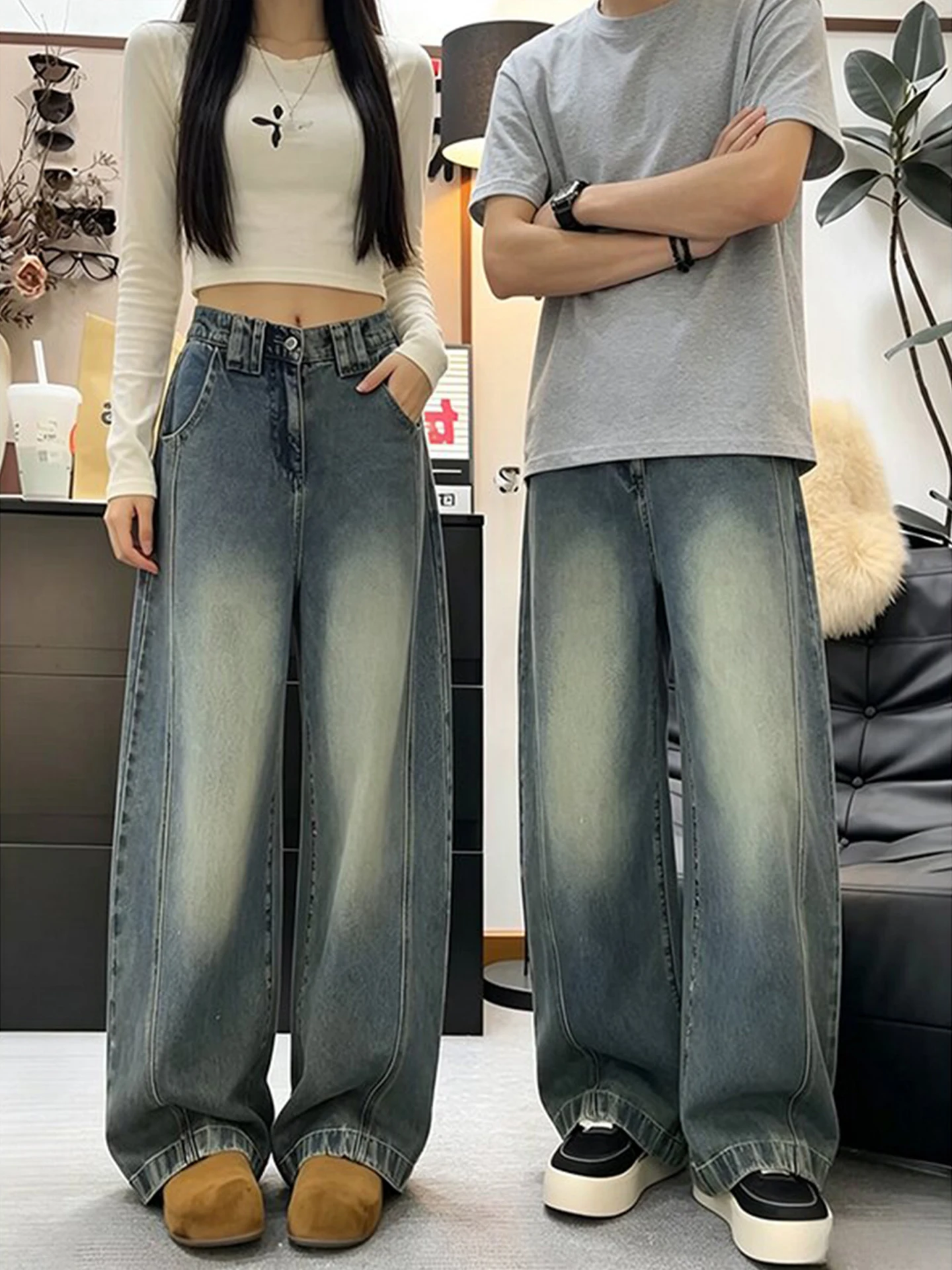 Cleanfit Men's Loose Straight Leg Jeans American Retro Style Knife  Casual Wear Resistant mid Waist Pocket Detail