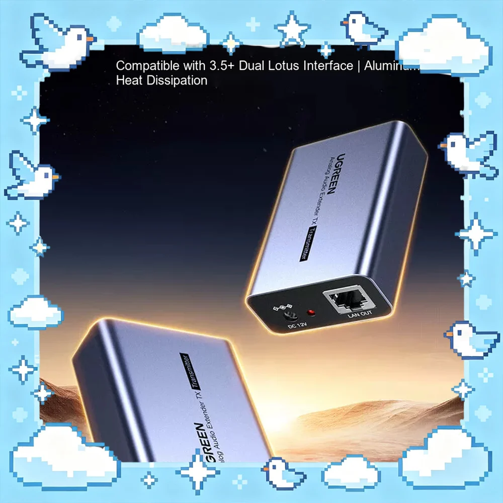 UGREEN 65040 CM785 3.5mm and 2RCA Audio over Ethernet Extender 500m Stereo Audio Transmitter Receiver via Cat5e Cat6 Cable