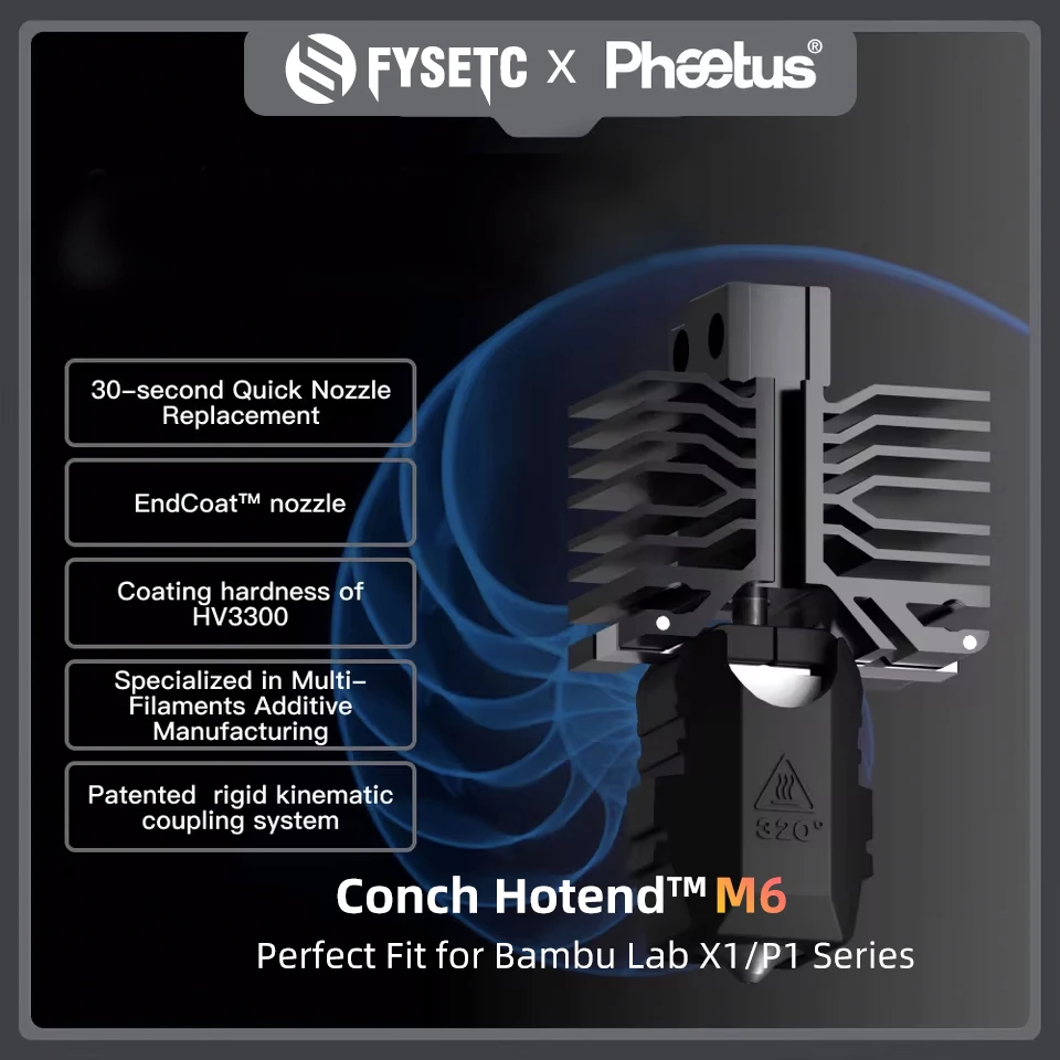 

Phaetus New Conch Hotend M6 EndCoat Сопло Съемное Идеально подходит для 3D-принтеров Bambu Lab X1 P1 Series