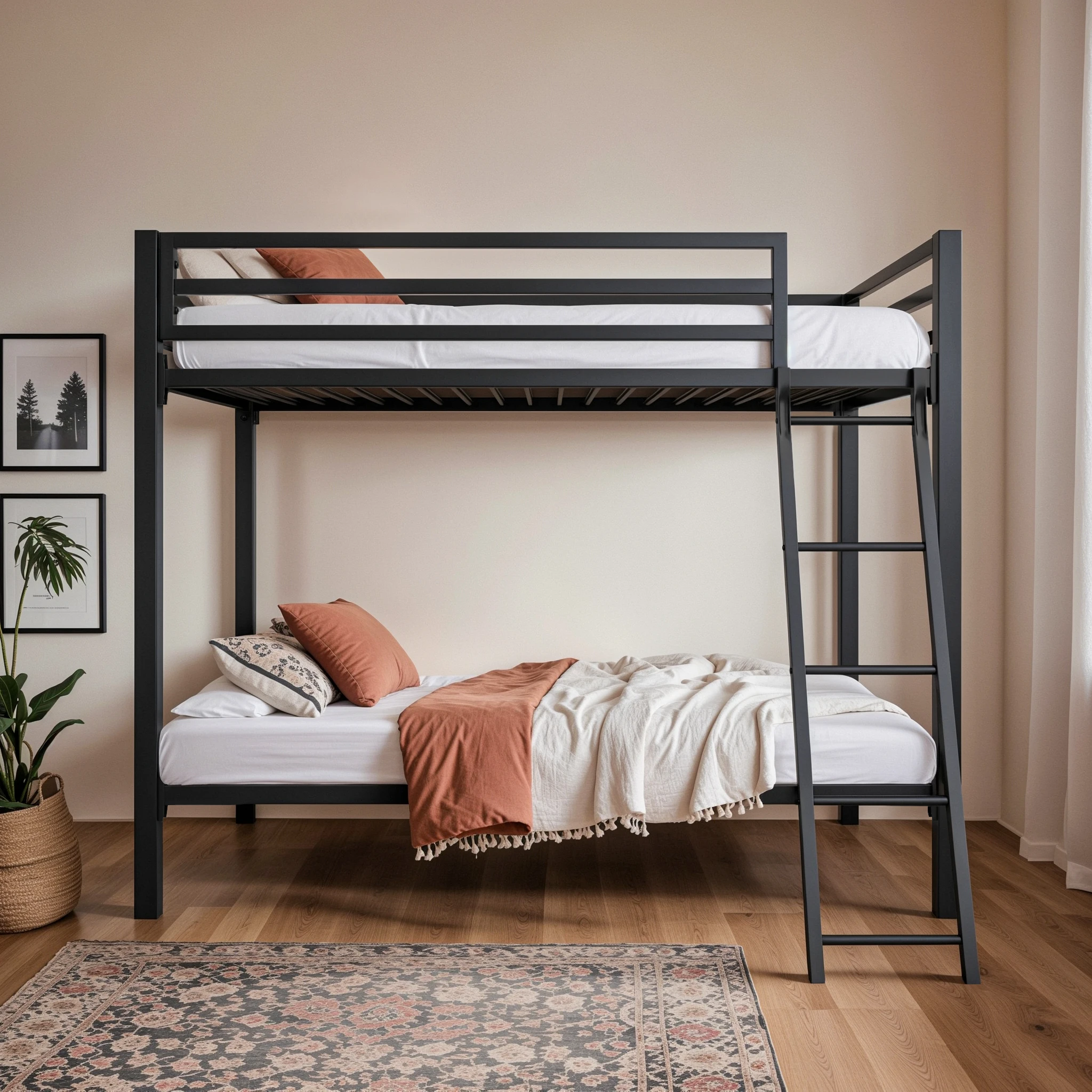 HOOMIC Heavy-Duty Metal Bunk Bed Frame Twin Over Twin, Full Length Guardrails, Space-Saving, Sturdy Metal Support Allewie