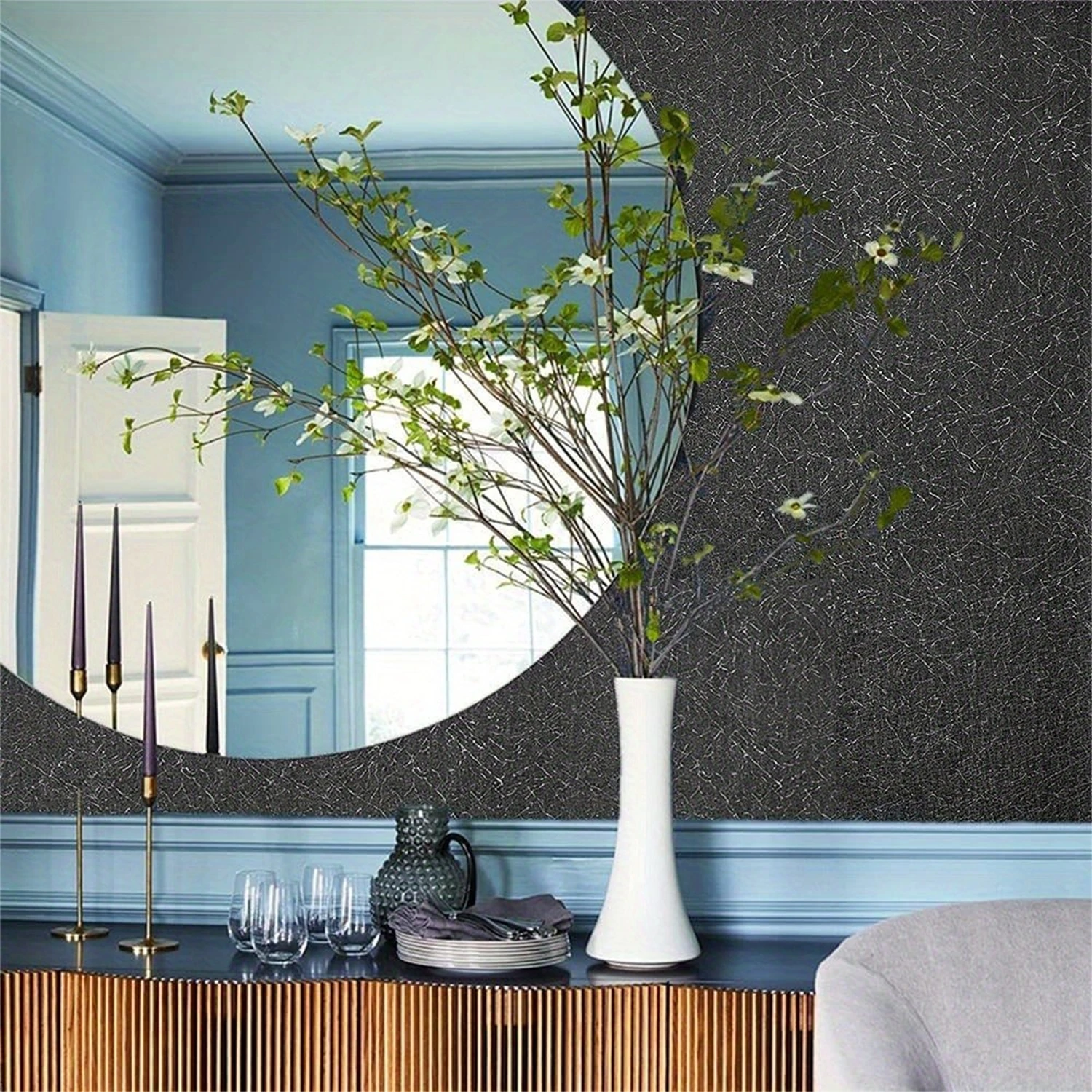 Silk Black Wallpaper Embossed Textured Self Adhesive Waterproof Vinyl Wallpaper Kitchen Cabinet Countertop Furniture Shelf Liner