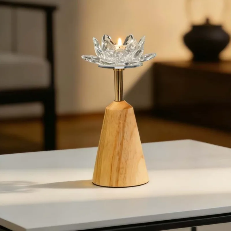 Simple Wooden Base Candle Holders Aesthetic Lotus Flower Modelling Desktop Ornament Luxury Candle Holders Home Decoration