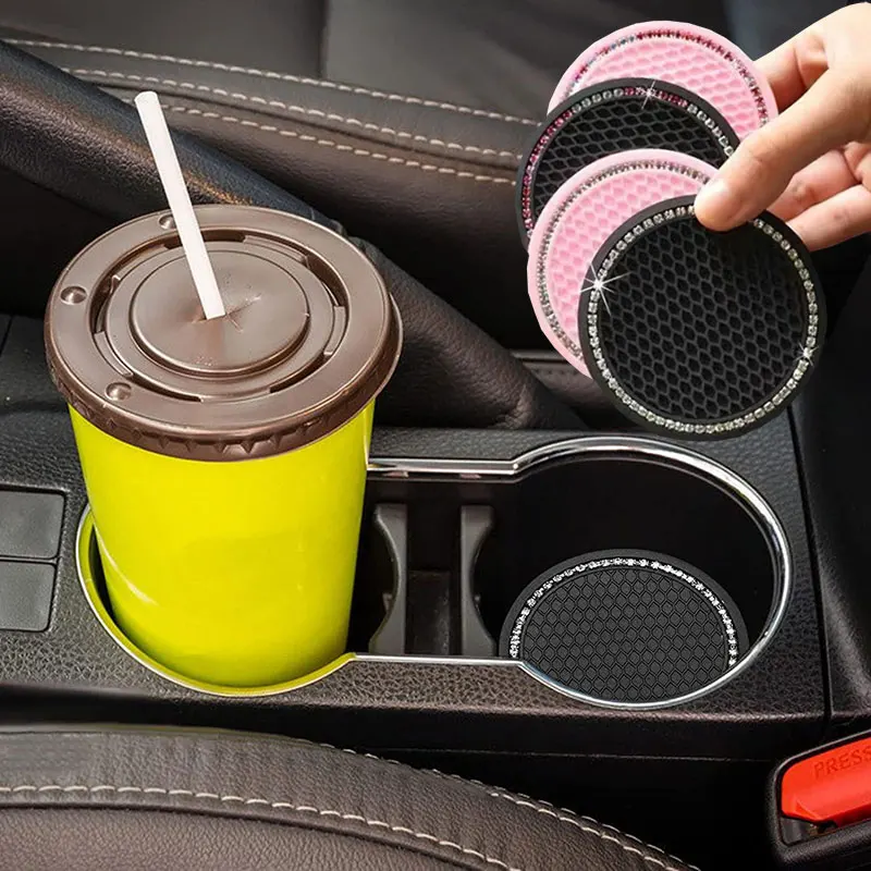 2pcs Car Non-slip Diamond Water Cup Pad  Rhinestone Mat Silica Mat for Bottle Holder CoasterAuto Interior Anti-skid Cup Holders