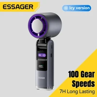 Essager Mini ventilador recargable fuerte viento 100 engranajes velocidad del viento ventilador eléctrico pantalla Digital ajustable Turbo portátil al aire libre Han