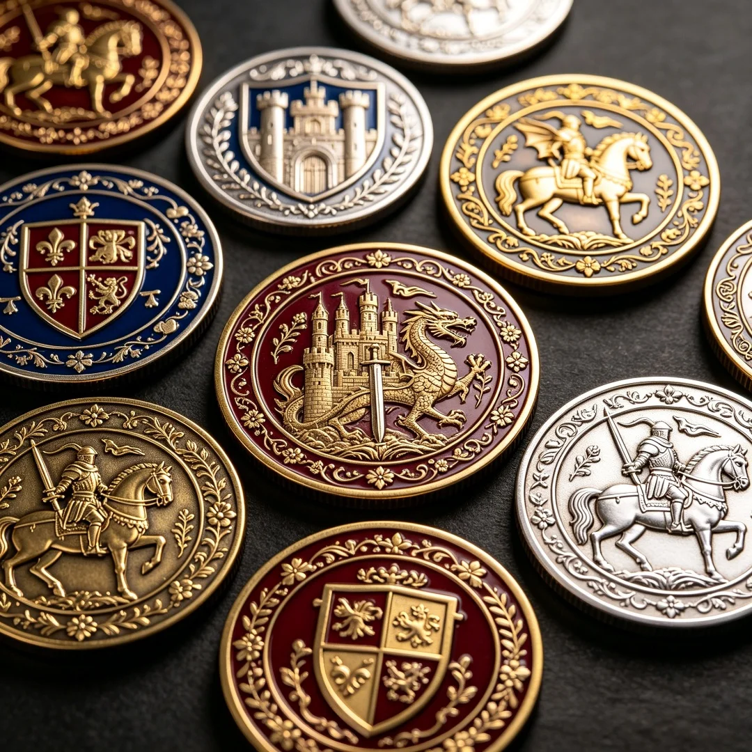 Medieval Knight Embossed Custom Commemorative Coin, Gold Silver Plated Castle Shield Collectible Souvenir Challenge Coin view 2