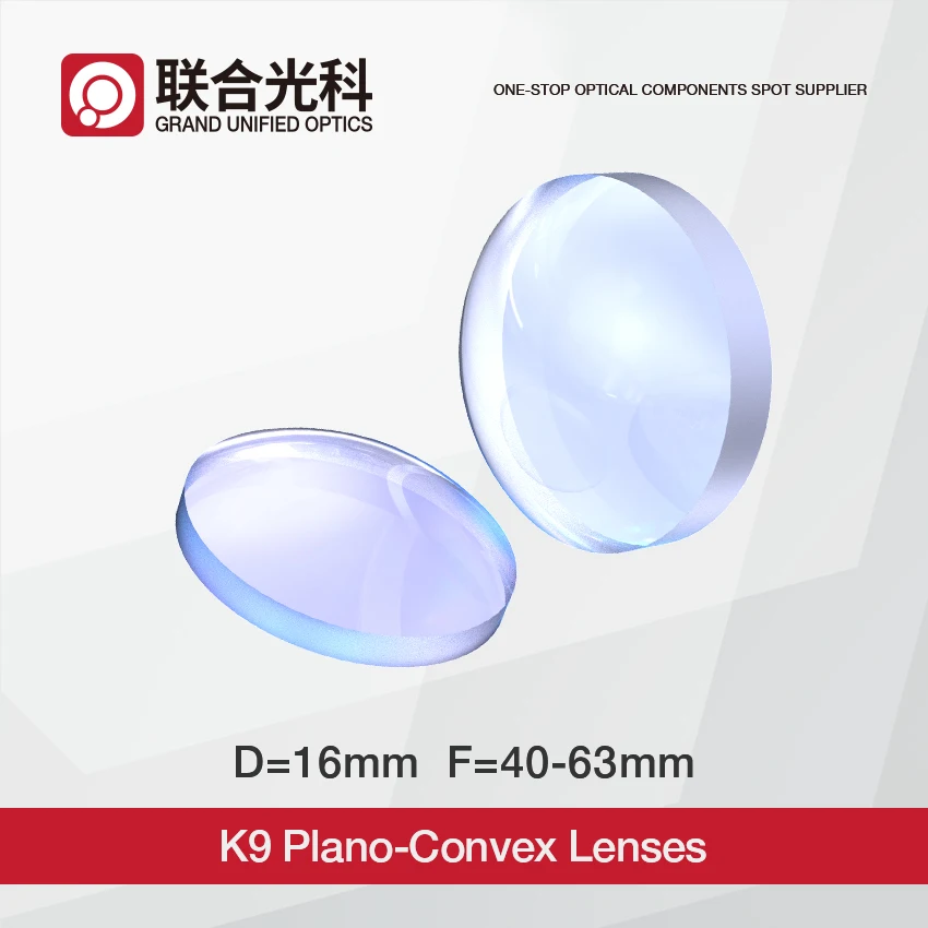 Dia 16mm VIS NIR SWIR Coating K9 Optical Glass Collimator Plano Convex Lens FL40mm 50mm 63mm