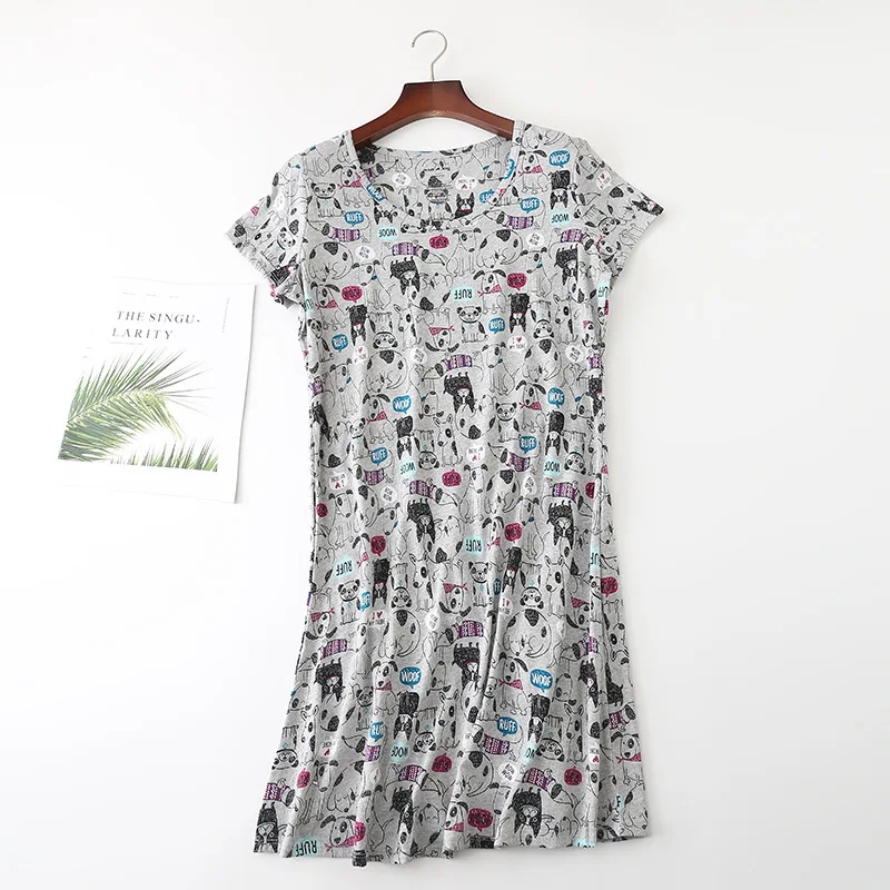 2024 Summer Top Quality Home Dress Women Casual Cartoon Nightgown Cotton Nightdress Female Short Sleeve Loose Sleep Home Dress