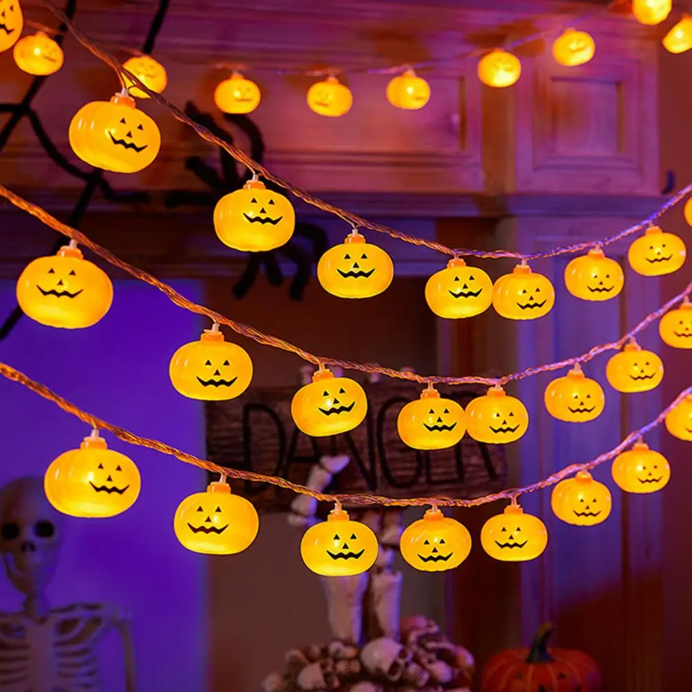 Super Bright Halloween Lights Spooky 3d Pumpkin Halloween Light String Battery Operated Led Indoor Outdoor Decoration