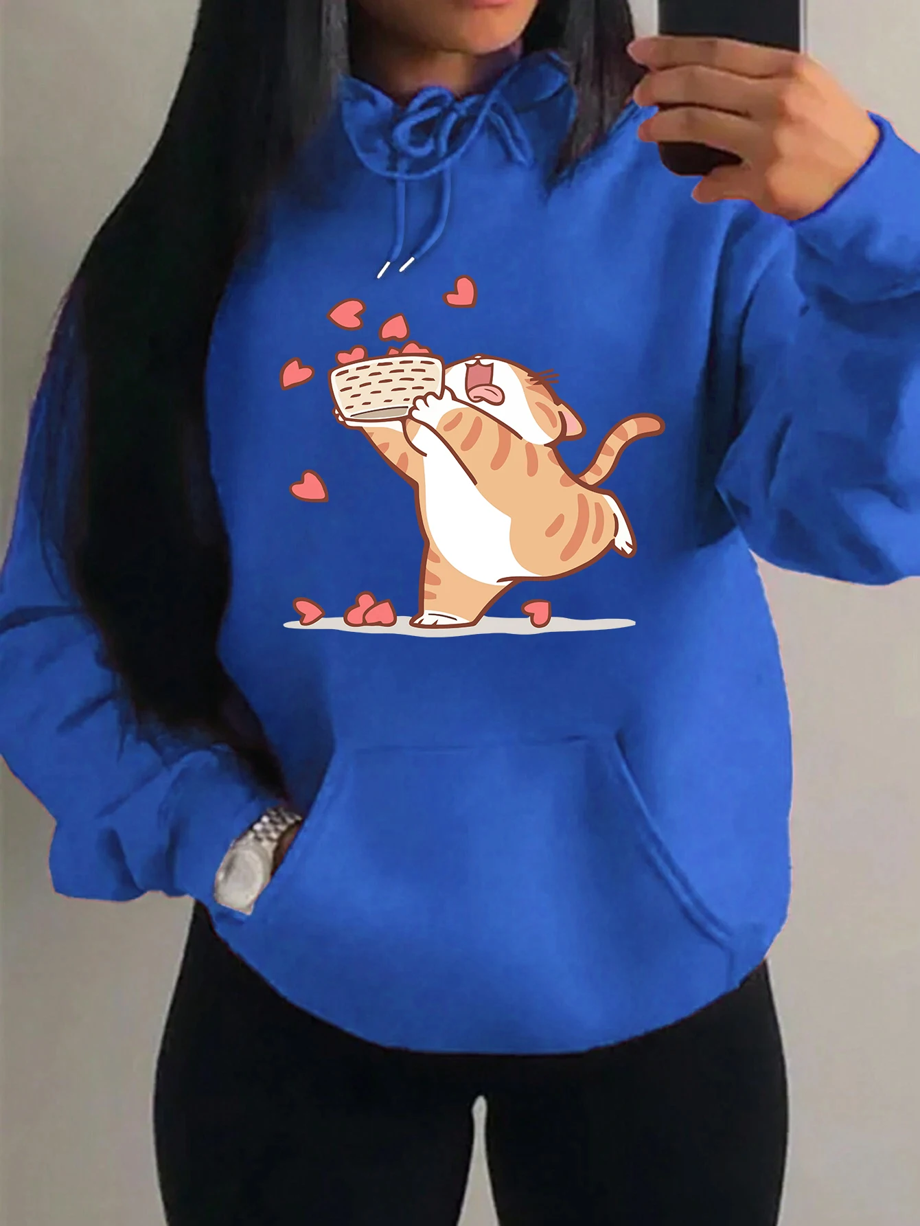 Collecting Loving Cartoon Cats Printed Women Hoodies Multicolor Fleece Pullover Y2K Funny Hoody Fashion Unisex Streetwear