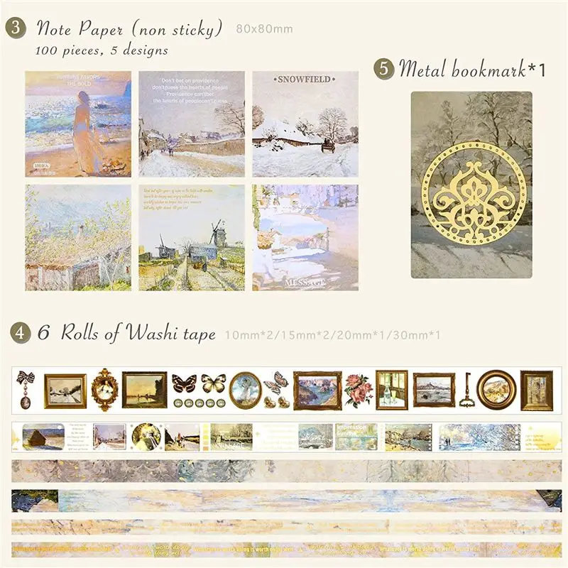 AA83 Aesthetic Scrapbook Journaling Kit,Vintage Oil Painting B6 Notebook Scrapbooking Supplies Art Stickers,D
