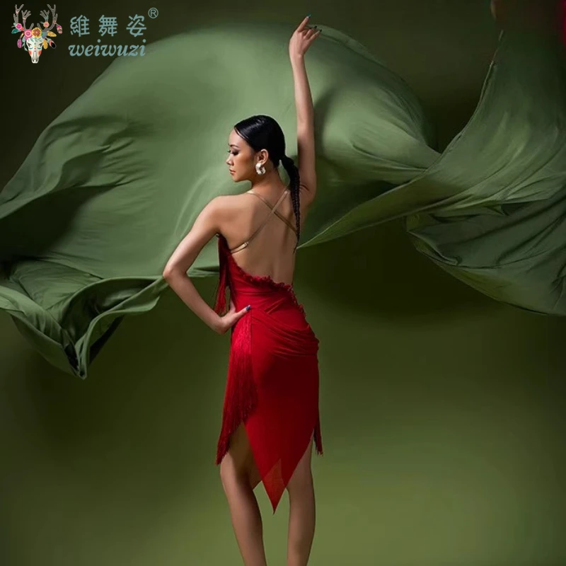 Latin Dance Praxis Kleidung Angepasst Senior Quaste Sexy Hüfte Wrap Rock Tango Chacha Samba Professionelle Leistung Kostüme