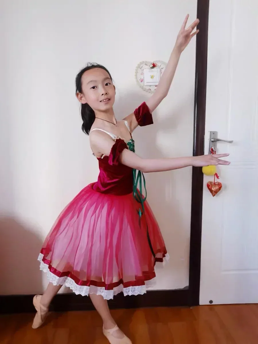 

Ballet Dress Red Romantic Ballet Tutu Children Performance Dance Costumes Princess Dress Girls Long Tutu Skirts Velvet Tops