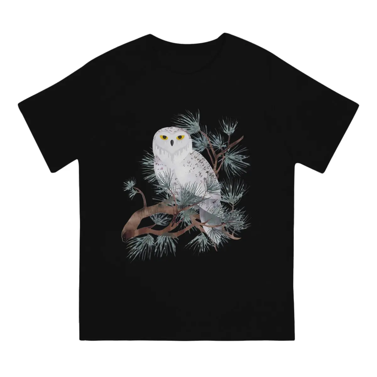 Snowy O Neck TShirt Cute Owl Pure Cotton Basic T Shirt Men Clothes Fashion